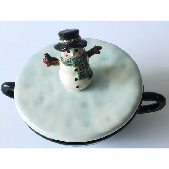 SAKURA Fiddlestix Snowman Portraits FILL-A-BOWL Candy Dish Bowl with LID winter - Picture 2 of 12